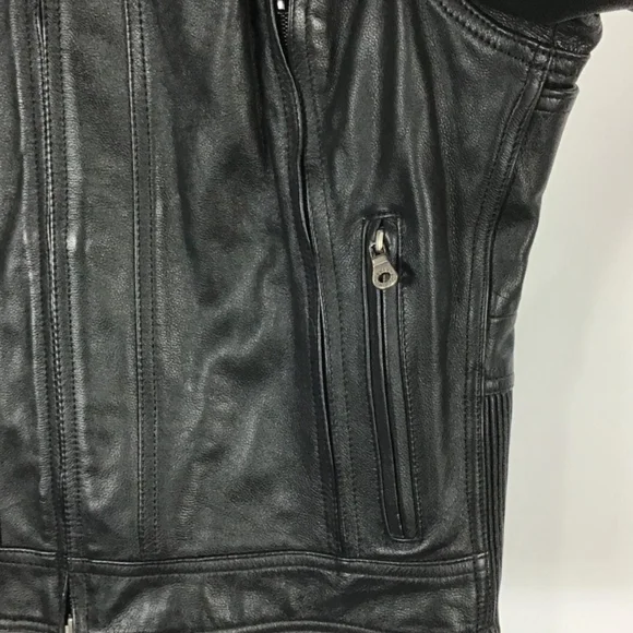 Harley Davidson Black Leather Jacket w/ Burgundy Embroidery - LW Women's Large - Picture 7 of 10